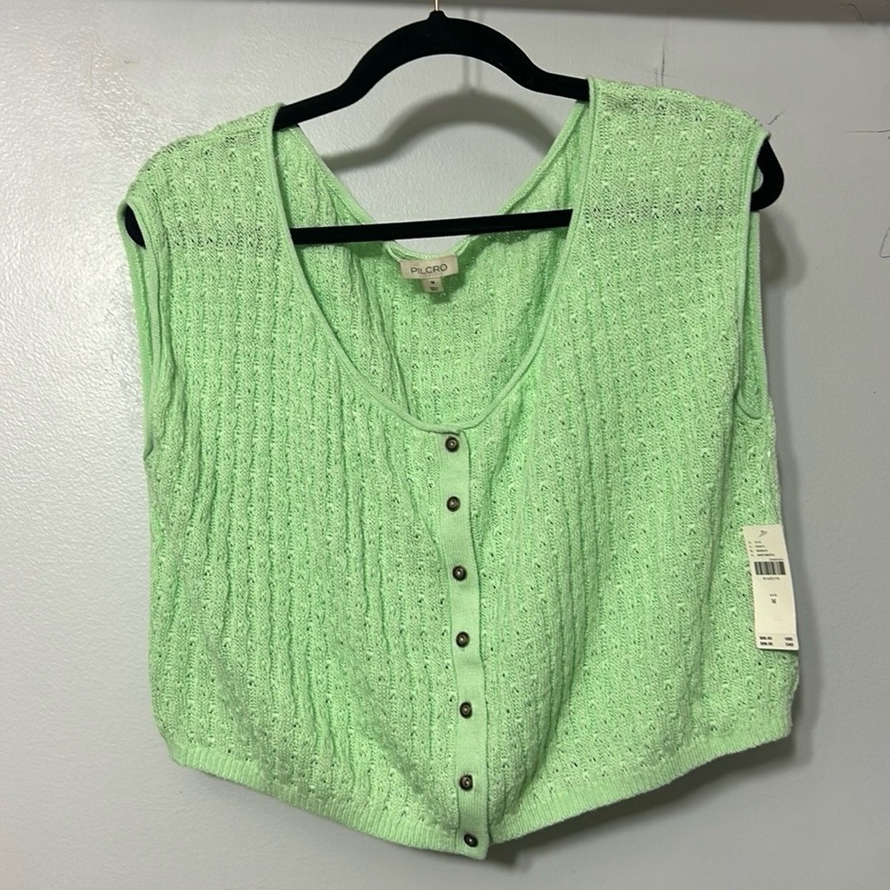 Pilcro lime green  Anthropologie Cropped Sweater Vest Size M